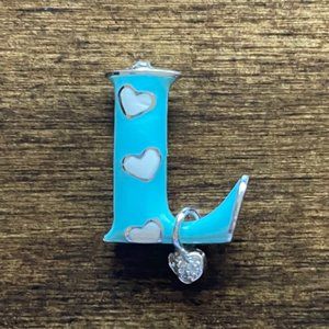 Aaron Basha Blue & White L Bashadiamond Enamel Letter "L" 18k Gold Charm
